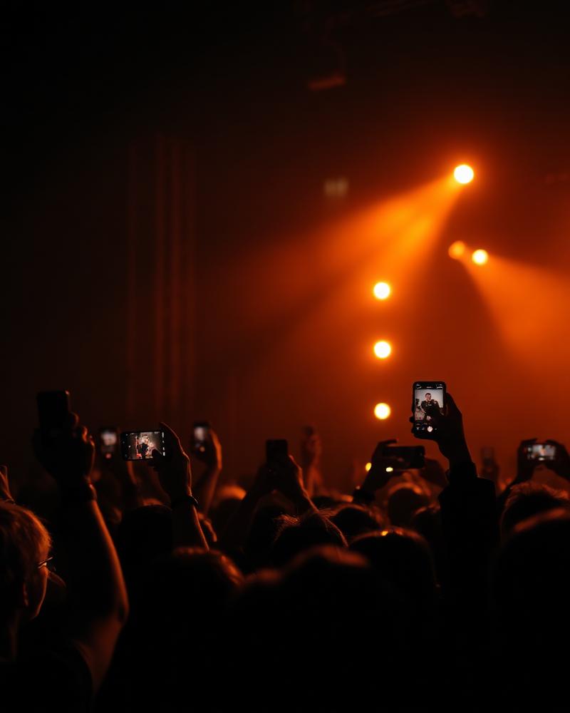 Concert crowd holding phones above their heads
